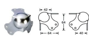 Coin boule femelle 50 mm Acier pour malle ou flycase