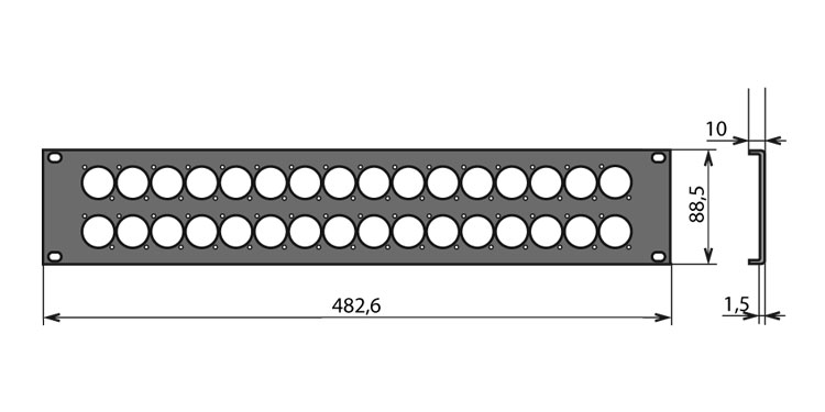 Panneau patch 3U avec 48 perçages - pour 48 embases 24 mm